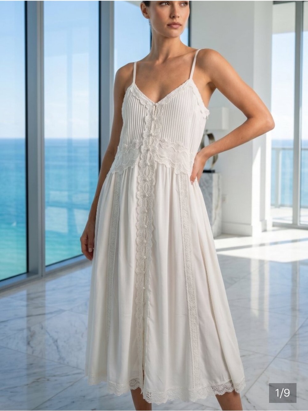 NWT Caroline Constas Ivory Lace-Trim Midi Slip Dress XS, Bridal, BOHO